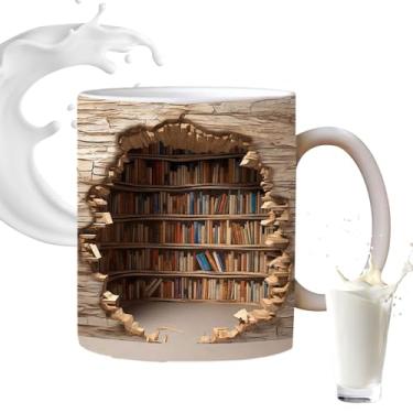 Imagem de Canecas de livro para amantes de livros | Caneca de café de 350 ml de padrão plano 2D com livros, copo de cerâmica novidade para mulheres leitoras clube de livros Bookworm bar aniversário latte