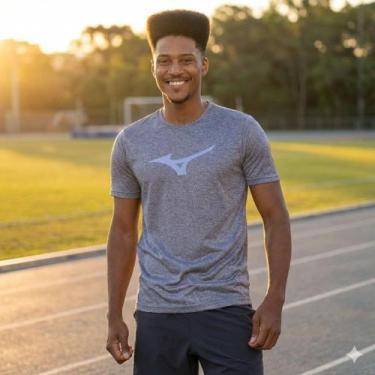 Imagem de Camiseta Masculina Mizuno Spark Corrida Cinza Mescla/Roxo, Cinza mescl