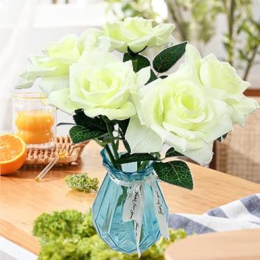 Imagem de 5 peças de flores artificiais rosas grandes de 30 cm, rosas de seda falsas a granel para decoração de casa, flores realistas de rosas falsas com hastes para decoração de festa central de casamento