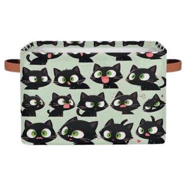 Imagem de Cestas de armazenamento pequenas, fofas, pretas engraçadas, com alças, caixas de armazenamento de brinquedos de tecido dobrável para berçário, sala de estar, quarto, prateleiras, roupas, caixa de