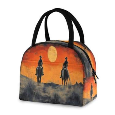 Imagem de Blueangle Lancheira isolada à prova de vazamento - Bolsa de almoço reutilizável com design de caubói do oeste americano, recipiente compacto para alimentos, para escritório, viagens e atividades ao ar