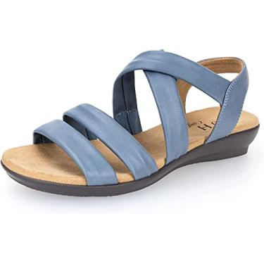 Imagem de VJH confort Sandálias rasteiras femininas, tiras macias, sem cadarço, bico aberto, leve, elástico, confortável, sandálias de caminhada casuais, Azul empoeirado, 35