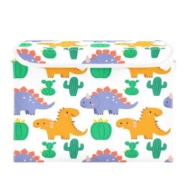 Imagem de SEHANY Cestas de armazenamento engraçadas de dinossauro com tampas, organizador de caixa de armazenamento dobrável, caixas de armazenamento de armário de tecido para roupas cobertor de escritório