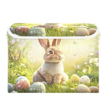 Imagem de CEBUGI Caixotes de armazenamento com tampas, caixa de armazenamento de tecido dobrável, organizador de cubo de coelhinho da Páscoa para prateleiras de quarto de armário de casa 40 x 30 x 30 cm