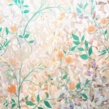 Imagem de Película decorativa para janela de privacidade, cor de laranjeira, vitral, matizes de porta, aderência estática, controle de calor, anti-UV, reutilizável, sem cola, adesivo, 89 cm x 199 cm