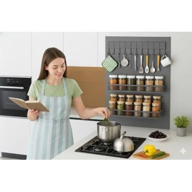 Imagem de Suporte Organizador Magnético em Aço Carbono Geladeira Cozinha Multiuso (Cinza)