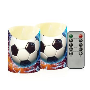 Imagem de Wassud Pacote com 2 velas de futebol quebradas sem chama com controle remoto, velas realistas cintilantes com temporizador, velas decorativas para Natal, casamento, festa, decoração de casa pequena
