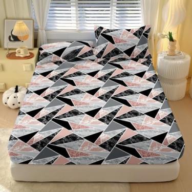 Imagem de Jogo De Lençol 3 Peças Com Elástico Casal Estampado Nao Desbota e Toque Macio Micropercal 400 Fios(Marmorizado Rosa)