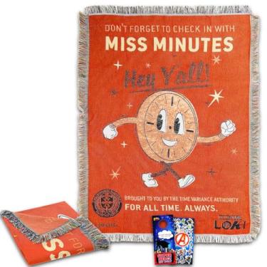 Imagem de Marvel Conjunto de cobertor Miss Minutes - Pacote com adesivos Loki para tapeçaria para crianças e adolescentes, mais para meninos, meninas, adultos | Cobertor Loki Miss Minutes tamanho 122 cm x 152