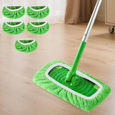 Imagem de Capas de esfregão para limpeza de piso seco e molhado, almofadas de substituição universais reutilizáveis para uso em casa, escritório, apartamento, 5 peças (verde)
