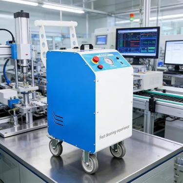 Imagem de Equipamento industrial portátil de jateamento de gelo seco, ferramenta de limpeza de alta pressão com rodas manobráveis e display de pressão, limpeza rápida para componentes de oficina de máquinas e
