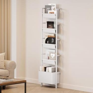 Imagem de Homeiju Estante de parede com caixa de armazenamento, prateleira de escada de 5 camadas, adequada para livros, brinquedos, revistas, documentos, álbuns, branca