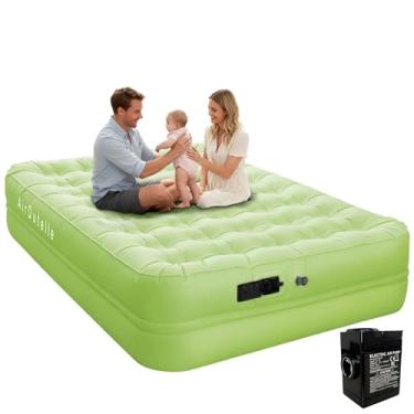 Imagem de Colchão de ar Queen com bomba de bateria embutida, todo o material de tecido Pongee refrescante de luxo, colchão de ar queen impermeável e à prova de vazamento, cama de hóspedes dobrável portátil