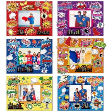 Imagem de Pajean 24 conjuntos com tema de herói, kit de artesanato faça você mesmo, porta-retratos de aniversário de herói, adesivos de festa de herói, tema de herói, decoração para meninos e meninas, tema boom