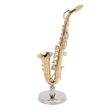 Imagem de SUNGOOYUE Saxofone Em Miniatura, Mini Instrumento Musical, Réplica de Tenor de Latão, Banhado a Ouro de 3,3 Polegadas Com Caixa de Armazenamento para Amantes de Música, Decoração de