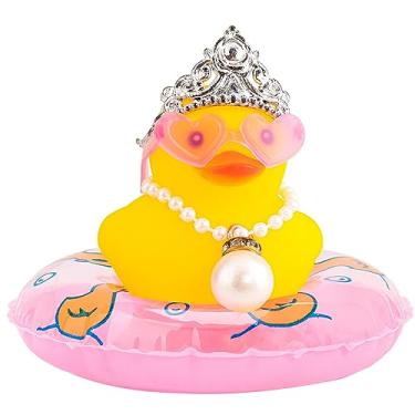 Imagem de wonuu Car Duck Decoration Dashboard Ornament for Dashboard Decoration Rubber Accessories with Pearl Necklace Crown Mini Swim Ring and Sunglasses, C_Pink Heart_Queen Crown_Big Pearl_Pink
