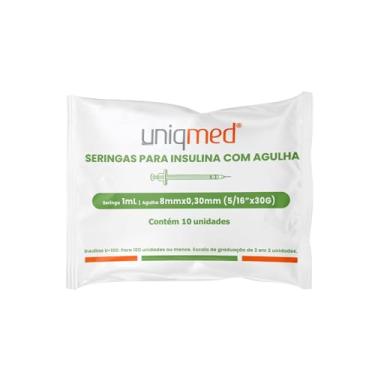 Imagem de Seringas para Insulina Uniqmed 100U 1,0mL 8mm 30G Com 10 Unidades