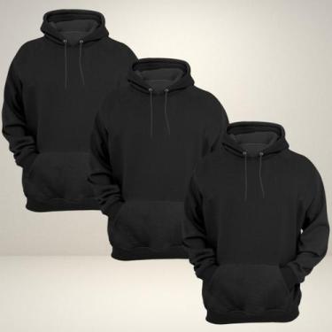 Imagem de Kit 3 Moletom Blusa de Frio Masculina Algodão Moleton Canguru Com Bols