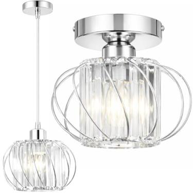 Imagem de Gimpo, Lustre Pendente 20cm Cristal Prata Metal Aros Luminária Suspensa Teto Gimpo KJDD-E-015-SILVERY