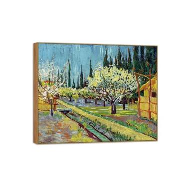 Imagem de BMZFYBS Vincent van Gogh Famosa pintura em tela de arte de parede pronta para pendurar. Pomar de flores. Imagem em moldura de madeira para decoração de sala de estar 40 x 50 cm 16 x 20 pol