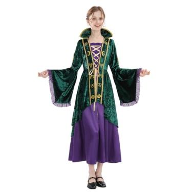 Imagem de LSYYSKB Fantasia de bruxa feminina Winifred Sanderson vestido verde medieval fantasia cosplay de bruxa fantasias de Halloween, Verde, GG