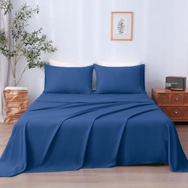 Imagem de LONAVA Jogo de cama completo de 4 peças, lençóis de microbifer ultramacios e respiráveis, lençóis de cama de luxo Oeko-Tex de 1600 fios, bolso profundo de 35,5 a 40,6 cm, sem rugas, azul marinho
