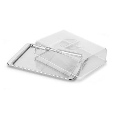 Imagem de Porta Frios Dividido Dois Lados Base Inox Geladeira Presunto Queijo Po
