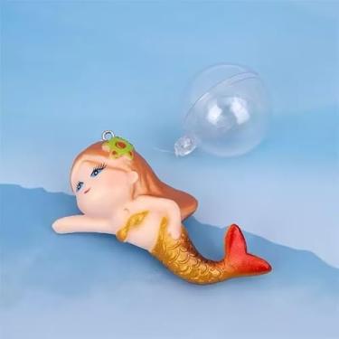 Imagem de Gryshanyun Decoração de aquário de sereia flutuante, ornamento de aquário de peixes, figura de desenho animado em miniatura, ornamentos temáticos de decoração de aquário (vermelho)