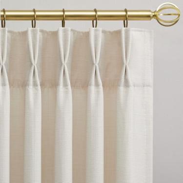 Imagem de Cortinas transparentes plissadas de linho extralongas 300 cm de comprimento para escurecimento da sala de estar, decoração de teto alto marfim bege texturizado alto boho linho misto cortinas para