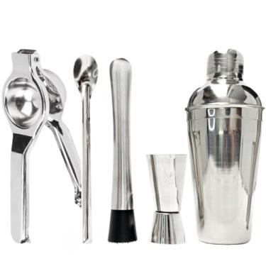 Imagem de Kit Caipirinha Inox 5 Peças - 500ml Profissional Espremedor Coqueteleira Socador Macerador Dosador coqueteleira inox，kit bartender，kit caipirinha