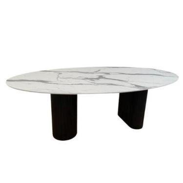 Imagem de Mesa de Jantar Oval Dupla 180x100cm Madeira ebano Tampo MDF efeito mar