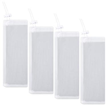 Imagem de Qulkws 4 sacos de mídia de filtro de aquário com cordão, sacos de filtro de cordão extrafino de 150 μm, sacos de mídia de nylon para aquário de aquário, 20 cm x 7,6 cm (branco)