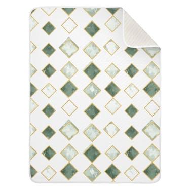 Imagem de Wassud Manta de bebê com formas de diamante verde para meninos e meninas, cobertor de bebê para recém-nascido, essencial para recém-nascidos, cobertores macios 76 x 101 cm