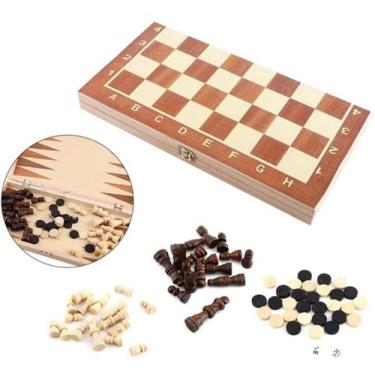 Imagem de Tabuleiro De Madeira 3 Em 1 Xadrez / Dama E Gamão 39 X 39 Cm - chess