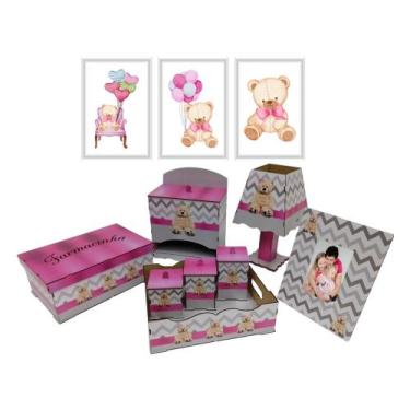 Imagem de Kit Bebe Higiene Nuvem Quarto Menino Com Trio De Quadros Mdf - CasaBeb