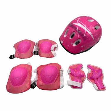 Imagem de Kit Proteção Infantil Rad7 rosa Estrela Capacete Criança Bike Skatepatins