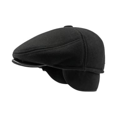 Imagem de Boina Masculina Grossa E Quente Para Inverno, Chapéu Plano Preto E Cin
