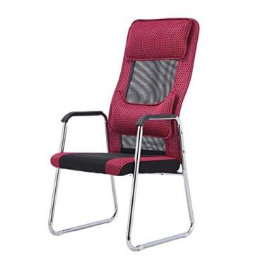 Imagem de AkosOL Cadeira de escritório, cadeiras de escritório para reuniões, almofada de espuma respirável de malha ergonômica para conferências e base de aço robusta, vermelha