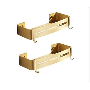 Imagem de Organizador de banheiro prateleira de canto montada na parede prateleira de banheiro de alumínio escovado ouro alumínio prateleira de chuveiro suporte de xampu prateleira de canto prateleiras de