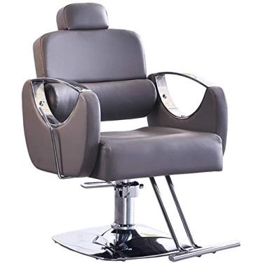 Imagem de pcagfaajmh Cadeira de barbeiro, cadeira de salão reclinável hidráulica, cadeira de estilo para equipamento de salão, cadeira de tatuagem (cor: vermelho 2) (cinza 2)