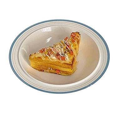 Imagem de CFGH6FDF Prato de refeição simples, prato padrão de linha, prato de café da manhã, prato de sobremesa, prato de salada, prato fundo, prato plano, prato de sopa, prato branco, prato lateral (azul, A)