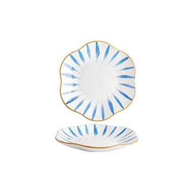 Imagem de Pratos de jantar para casa prato de jantar criativo de cerâmica 21 cm prato de porcelana feito à mão prato de salada prato de peixe prato lateral seguro para micro-ondas/lava-louças (B)