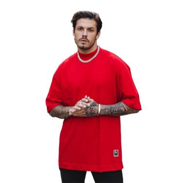 Imagem de Camiseta Oversized Gola Alta Lisa Basica Streetwear Confortavel Masculina Vermelho-Masculino