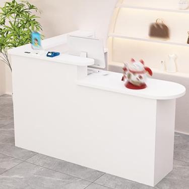 Imagem de Mesa de balcão frontal pequena com gavetas com trava para caixa de recepção de salão - Mesa de finalização de compra de varejo (branca)
