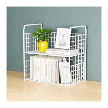 Imagem de Organizador de mesa branco de 2 camadas com design de malha de metal para escritório, prateleira de exibição de mesa, organizador de canto e armazenamento para dormitório, casa, suporte de impressora