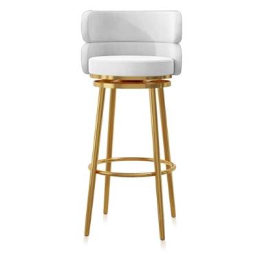 Imagem de Conjunto de 1 banquinho de bar estofado, cadeiras giratórias de café da manhã com 65 cm de altura, bancos de cozinha com encosto alto, apoio para os pés de metal preto, branco