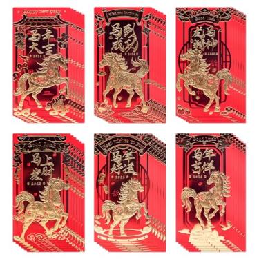 Imagem de Envelopes vermelhos de ano novo chinês, pacote vermelho 2026, 16,8 x 8,9 cm/6,6 x 3,5 pol. Envelopes chineses de dinheiro da sorte cavalo Hong Bao China pacotes vermelhos, decorações de ano novo