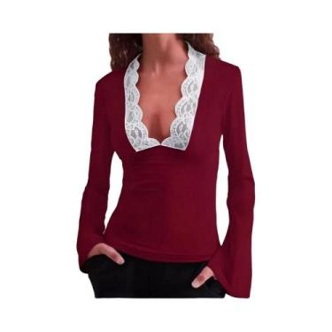 Imagem de Camiseta Feminina Preta De Manga Longa Slim Fit Moda Primavera Streetw