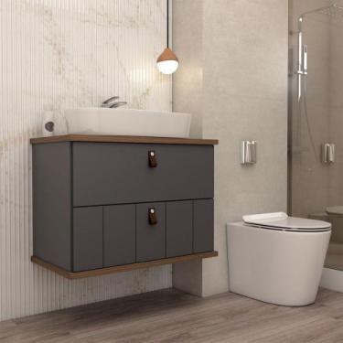 Imagem de Armário de Banheiro Sierra 80cm 1 Porta e 1 Gaveta 100% Mdf Titanium/F