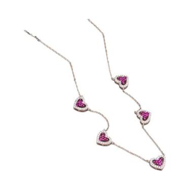 Imagem de Colar Ajustável Feminino Em Prata Esterlina S925 Com 5 Corações E Zirc